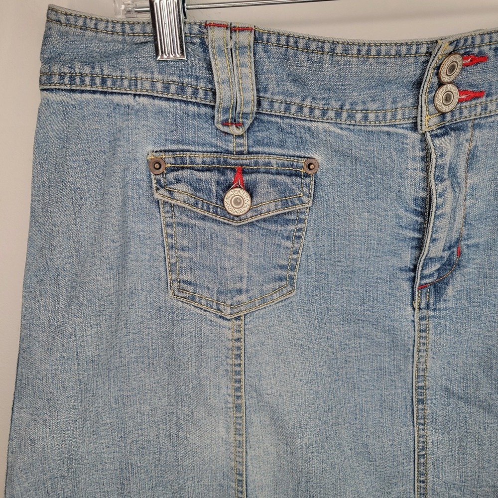 Style&Co Y2K A-Line Denim Skirt Women's Sz 14 Stretch Pockets‎ Grunge - Picture 2 of 8